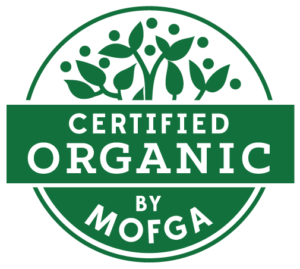 Green and white MOFGA certified organic logo